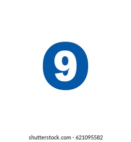 Initial letter and number logo, O and 9, 9O, O9, negative space flat blue