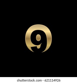 Initial letter and number logo, O and 9, O9, 9O, negative space gold