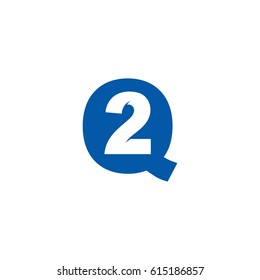 Initial letter and number logo, Q and 2, Q2, 2Q, negative space blue