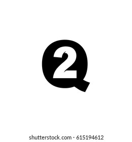 Initial letter and number logo, Q and 2, Q2, 2Q, black negative space