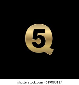 Initial letter and number logo, Q and 5, Q5, 5Q, negative space gold
