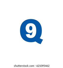 Initial letter and number logo, Q and 9, Q9, 9Q, negative space flat blue