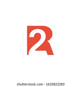 Initial letter and number logo  R and 2  2R  R2  negative space orange