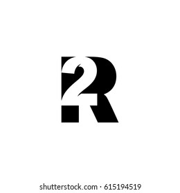 Initial letter and number logo, R and 2, R2, 2R, black negative space