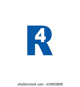 Initial letter and number logo, R and 4, R4, 4R, negative space flat blue