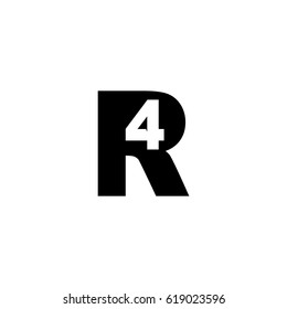 Initial letter and number logo, R and 4, R4, 4R, negative space black