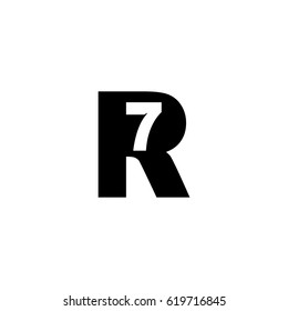 Initial letter and number logo, R and 7, 7R, R7, negative space black