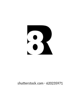 Initial letter and number logo, R and 8, 8R, R8, negative space