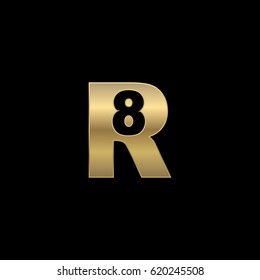 Initial letter and number logo, R and 8, R8, 8R, negative space silver gold