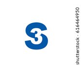Initial letter and number logo, S and 3, S3, 3S, negative space flat blue