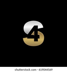 Initial letter and number logo, S and 4, S4, 4S, negative space silver gold