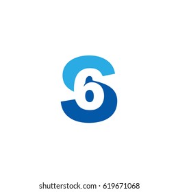 Initial letter and number logo, S and 6, S6, 6S, negative space flat blue