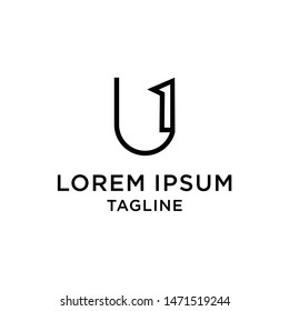 Initial letter and number logo, U and 1, U1, 1U, line logo design template