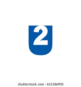 Initial letter and number logo, U and 2, 2U, U2, negative space blue svg