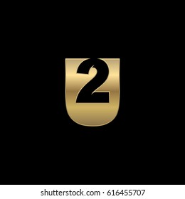 Initial letter and number logo, U and 2, U2, 2U, negative space gold svg