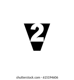 Initial letter and number logo, V and 2, V2, 2V, black negative space