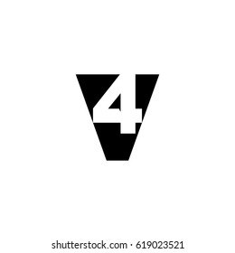 Initial letter and number logo, V and 4, V4, 4V, negative space black