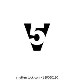 Initial letter and number logo, V and 5, V5, 5V, negative space black