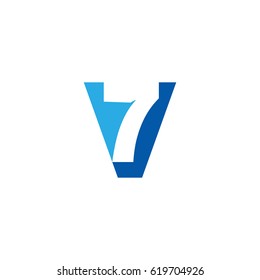 Initial letter and number logo, V and 7, V7, 7V, negative space flat blue