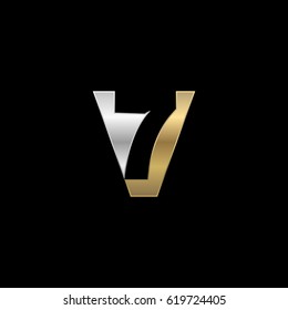Initial letter and number logo, V and 7, V7, 7V, negative space silver gold