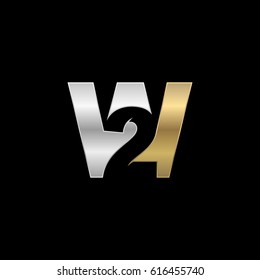 Initial letter and number logo, W and 2, W2, 2W, negative space silver gold