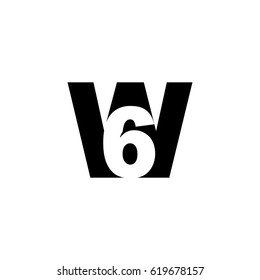 Initial letter and number logo, W and 6, 6, 6, negative space black