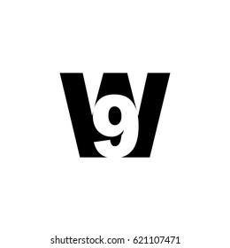 Initial letter and number logo, W and 9, W9, 9W, negative space black