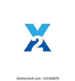 Initial letter and number logo, X and 2, X2, 2X, negative space blue