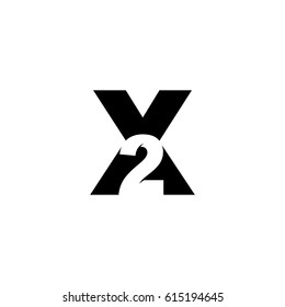 Initial letter and number logo, X and 2, X2, 2X, black negative space