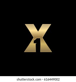 Initial letter and number logo, X and 1, X1, 1X, negative space gold black background