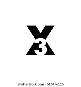 Initial letter and number logo, X and 3, X3, 3X, negative space black