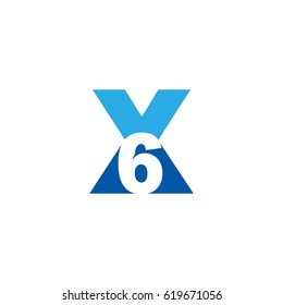 Initial letter and number logo, X and 6, X6, 6X, negative space flat blue