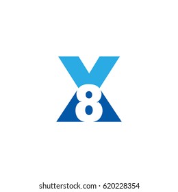 Initial letter and number logo, X and 8, X8, 8X, negative space flat blue