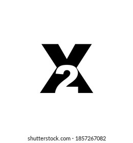 Initial letter and number logo X2, black negative space. Vector