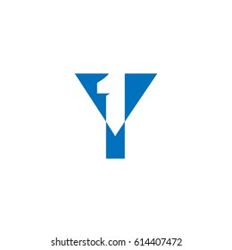 Initial letter and number logo, Y and 1, Y1, 1Y, negative space flat blue