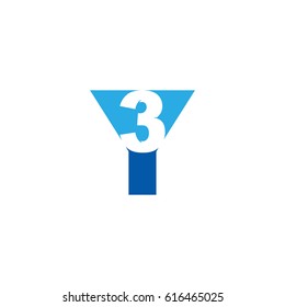 Initial letter and number logo, Y and 3, Y3, 3Y, negative space flat blue