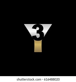 Initial letter and number logo, Y and 3, Y3, 3Y, negative space silver gold
