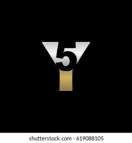 Initial letter and number logo, Y and 5, Y5, 5Y, negative space silver gold
