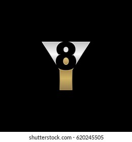 Initial letter and number logo, Y and 8, Y8, 8Y, negative space silver gold