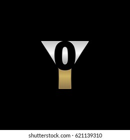 Initial letter and number logo, Y and 0, Y0, 0Y, negative space silver gold