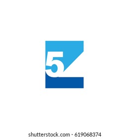 Initial letter and number logo, Z and 5, Z5, 5Z, negative space flat blue
