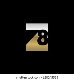 Initial letter and number logo, Z and 8, Z8, 8Z, negative space silver gold