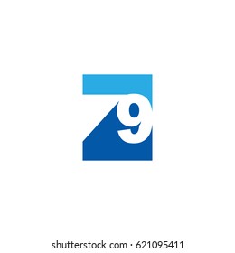 Initial letter and number logo, Z and 9, Z9, 9Z, negative space flat blue