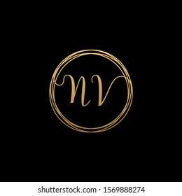 initial letter NV handwritten with circle element template. Creative fashion logo design, couple initial name , beauty icon. Logo with hand drawn style for wedding concept - vector