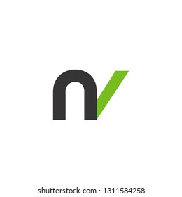 Initial Letter NV Linked Circle Lowercase Logo Black Green Icon Design Template Element - Vector