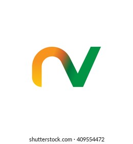 initial letter nv linked round lowercase logo orange green