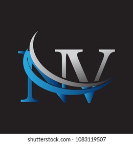 initial letter NV logotype company name colored blue and grey swoosh design. vector logo for business and company identity.