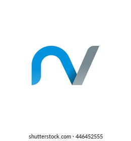 initial letter nv modern linked circle round lowercase logo blue gray