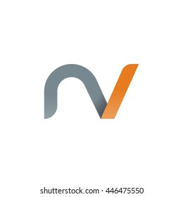 initial letter nv modern linked circle round lowercase logo orange gray