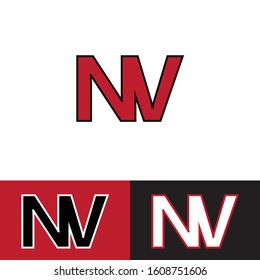 Initial letter nv n v uppercase modern logo design template elements. Red letter with stroke Isolated on white, red, black background. Suitable for business, consulting